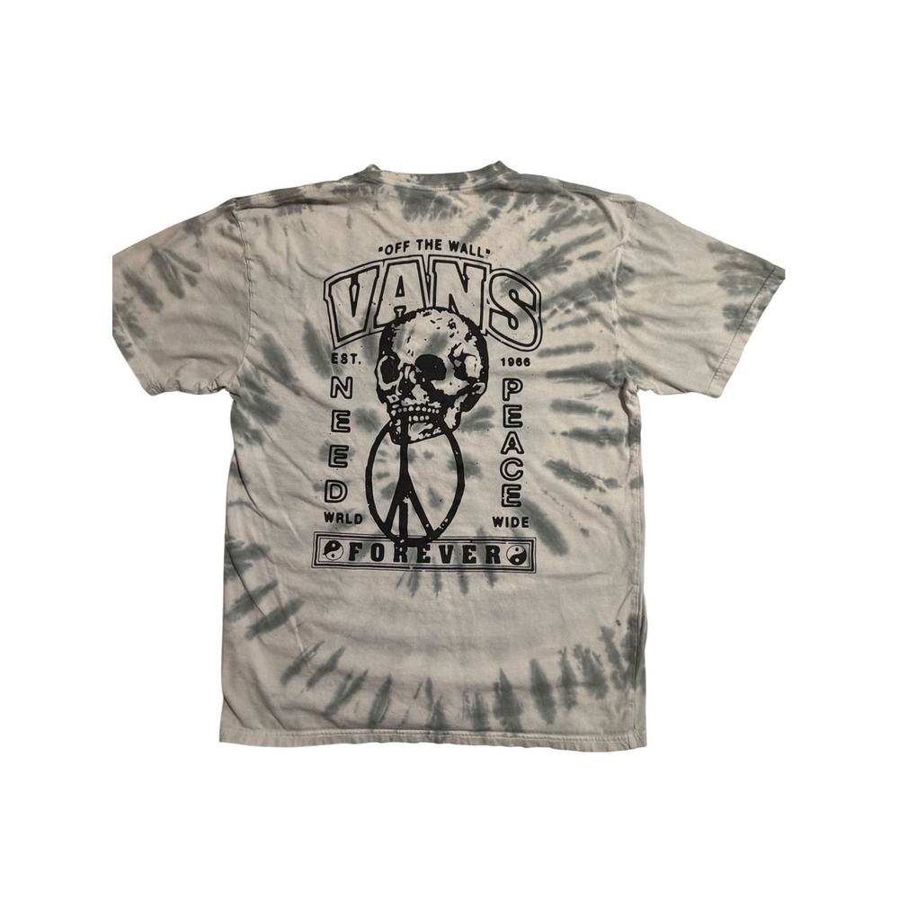 Vans Mens Tie Dye Skull Peace Sign Graphic T-Shirt Grey White Large - Picture 3 of 6